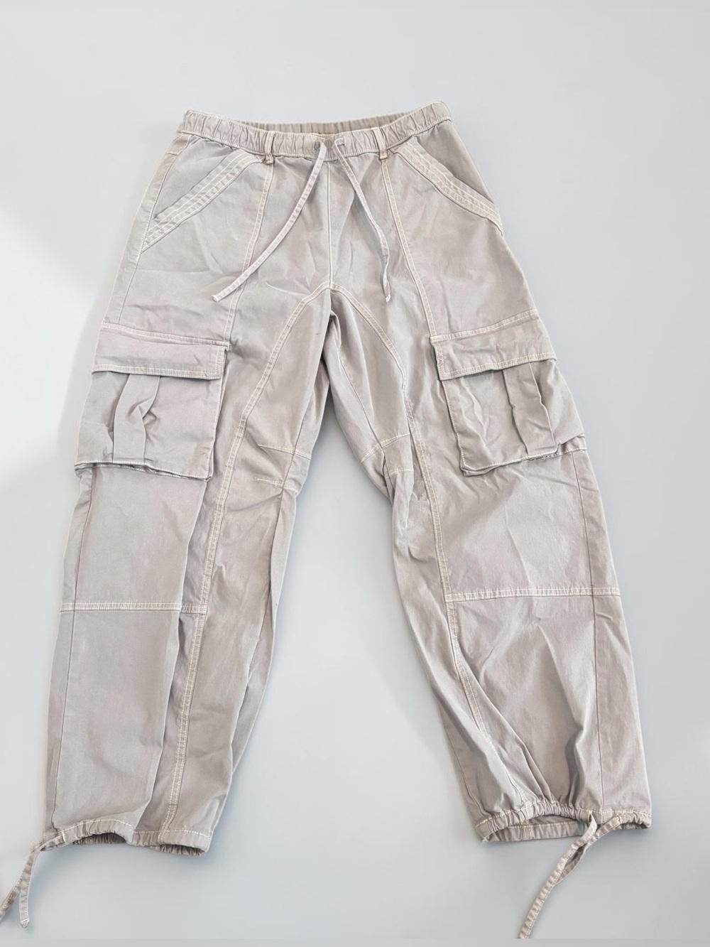 Zara Cargo Jogger Pants Women's Size 12 Taupe Drawstring Utility